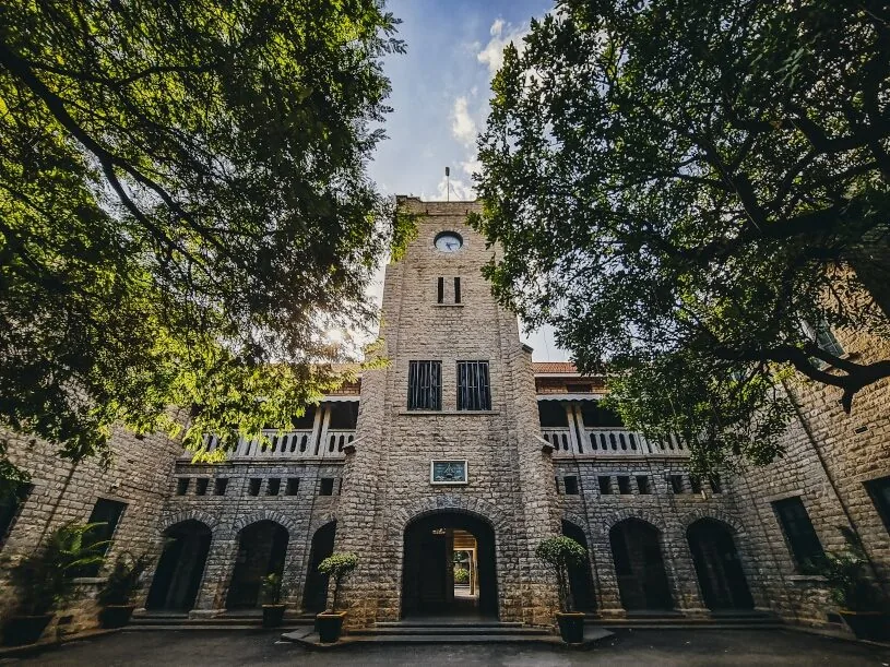 The historic Tower Block clock tower